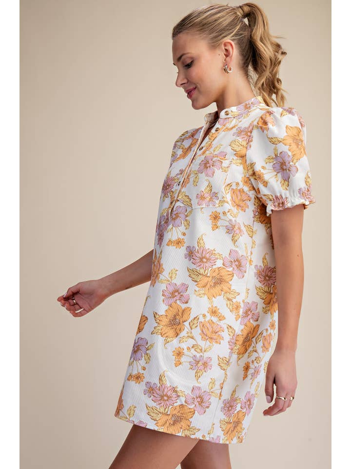 Glam - Wholesale Dress - Women's - Puff-Sleeve Floral Mini Dress10