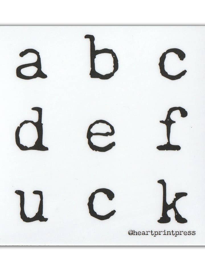 vinyl sticker - abcdefuck for wholesale by Heartprint Press