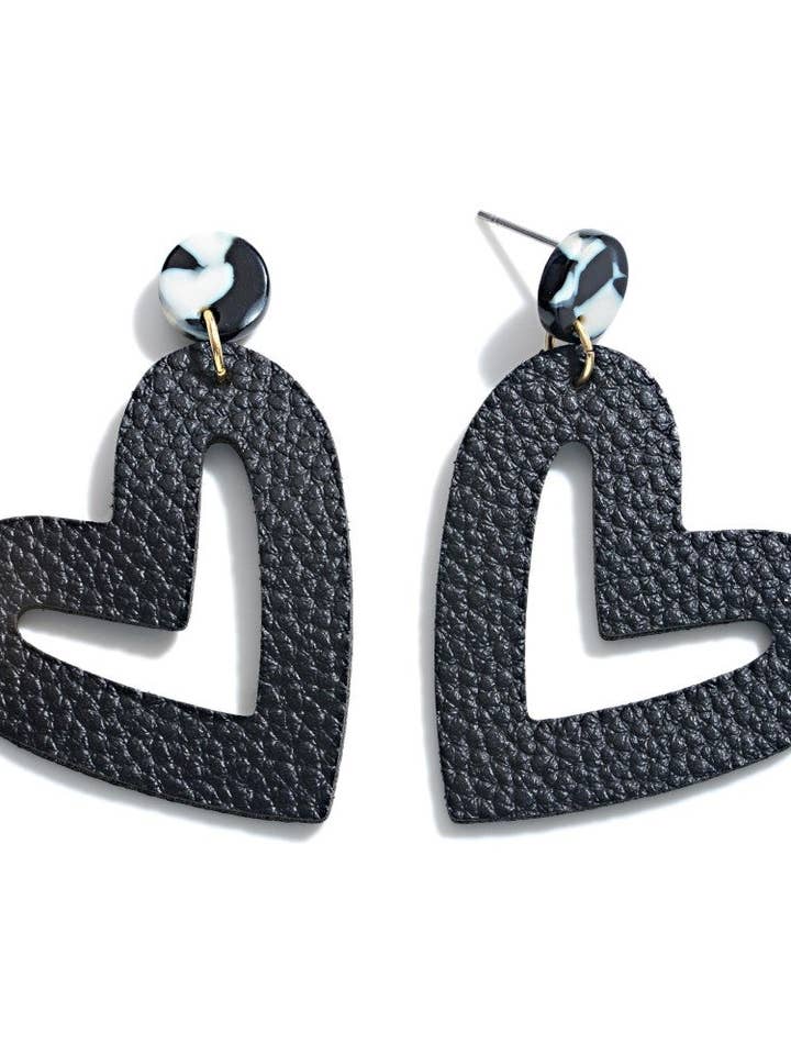 Boucles d'oreilles cœur en cuir avec accent en acétate pour la vente par Bouska Boutique
