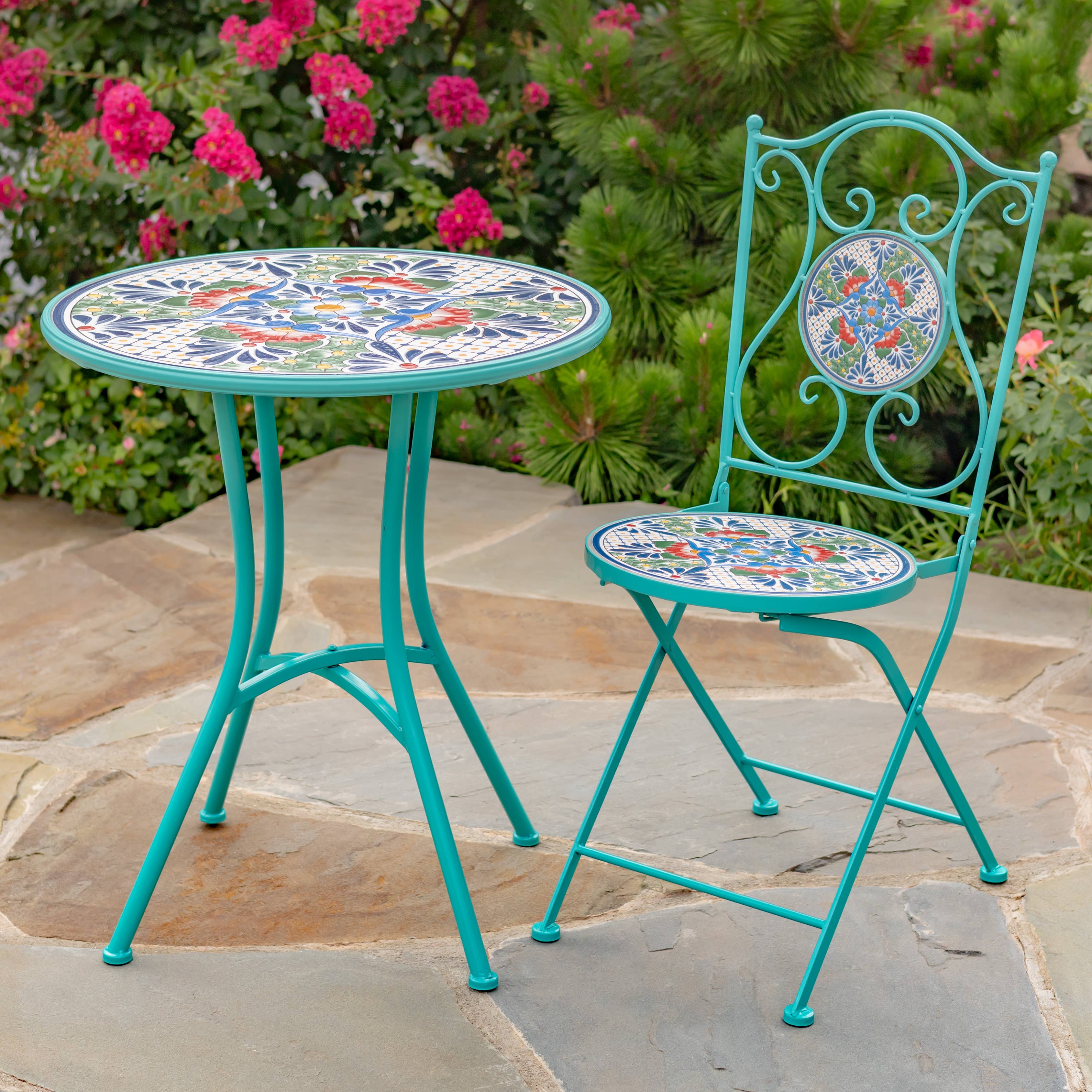 Zaer Ltd. International - Wholesale Patio Set - "Baton Rouge" Mosaic Bistro Set - 3PC/Set- Blue, Green & Red4