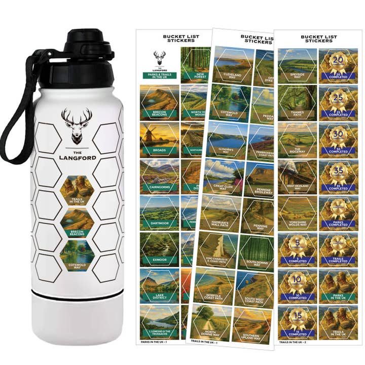 UK Parks and Trails Bucket List Water Bottle - Stickers for wholesale by The Langford