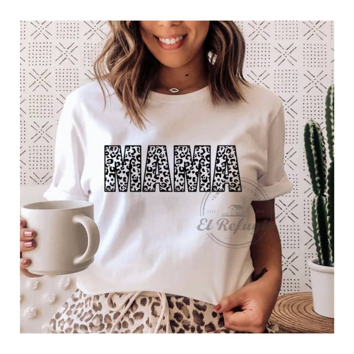 Mama Leopard Tee, Mama Leopard Shirt, Leopard Mama, Tee for wholesale by El Refugio Homestead