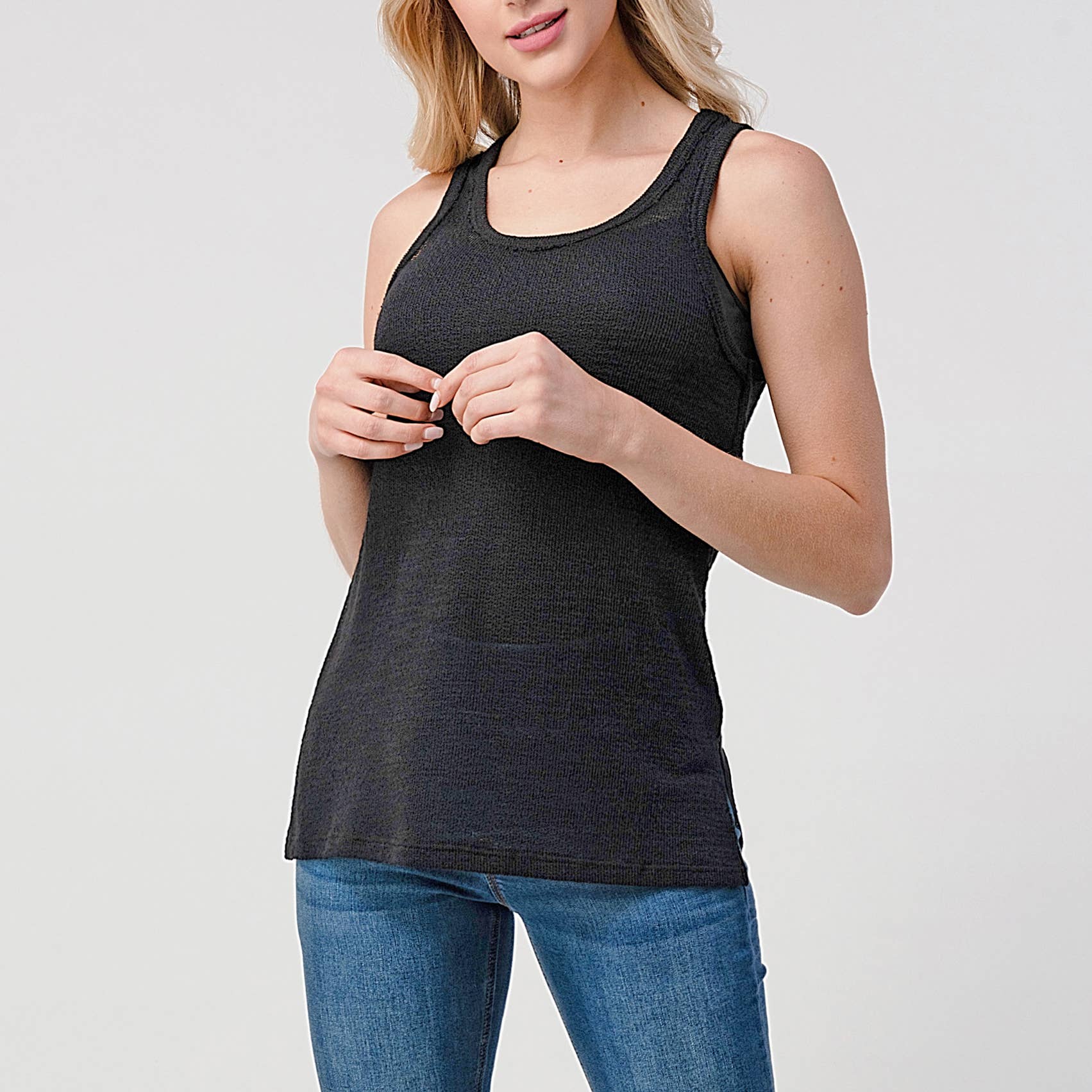 Heimious - Vendita all'ingrosso Canotta - Donna - Canotta Slub Texture con spacchi laterali, T46737