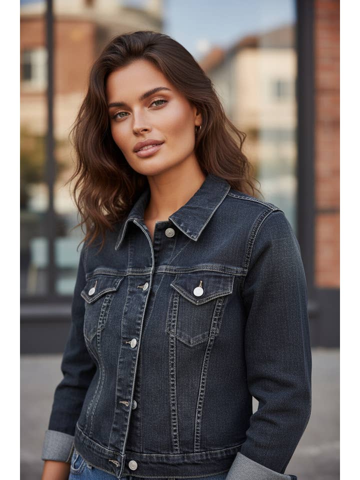 Dark blue denim jacket for wholesale on Faire1