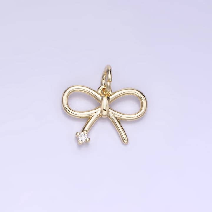 14k Gold Filled 11mm Mini Bow Ribbon CZ Charm | AG662 for wholesale by Aim Eternal