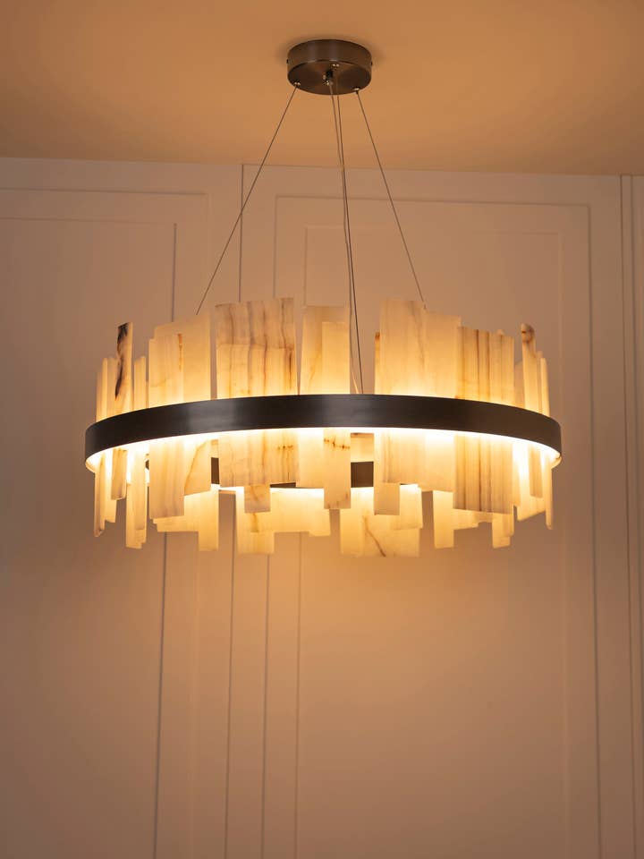 Lámpara de Araña Colgante de Mármol Platino Ekho Salon 80 Cm para venta al por mayor de HEKA LIGHTING & TRADING LTD