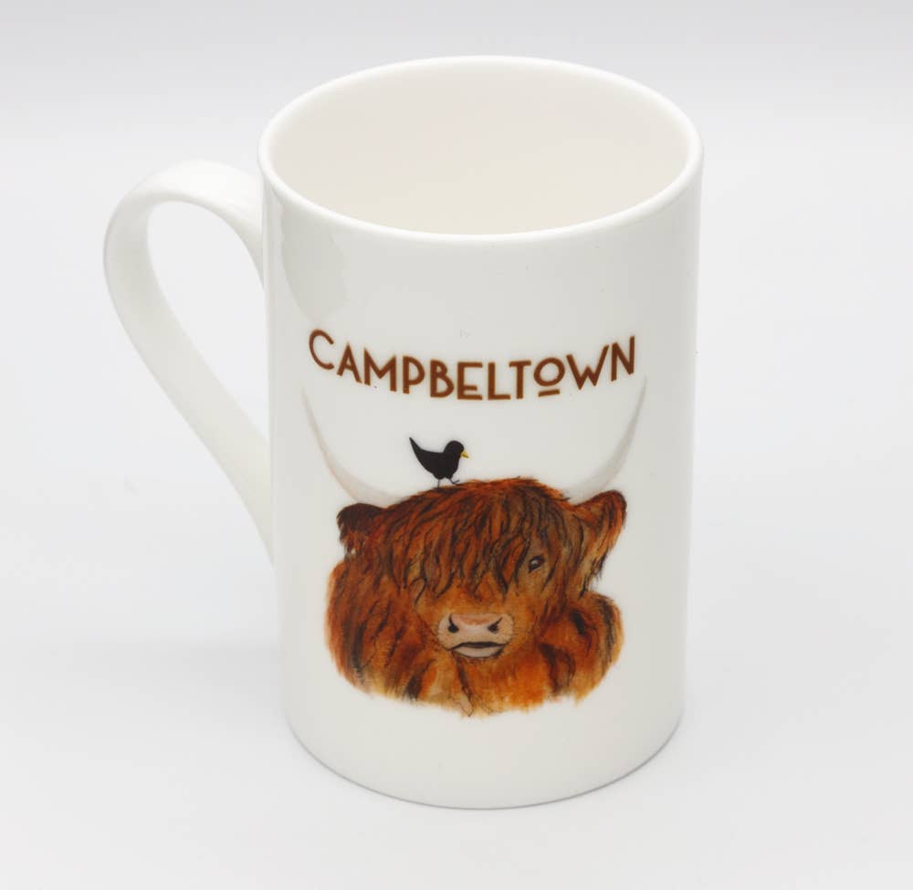 Spindrift Designs – wholesale Coffee mug – Customised Location Highland Cow Fine Bone China Mug