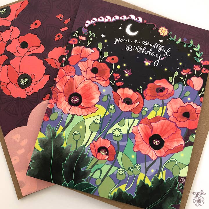 Cynla - Wholesale Birthday Card - Poppies greeting card - poppy birthday flowers card2