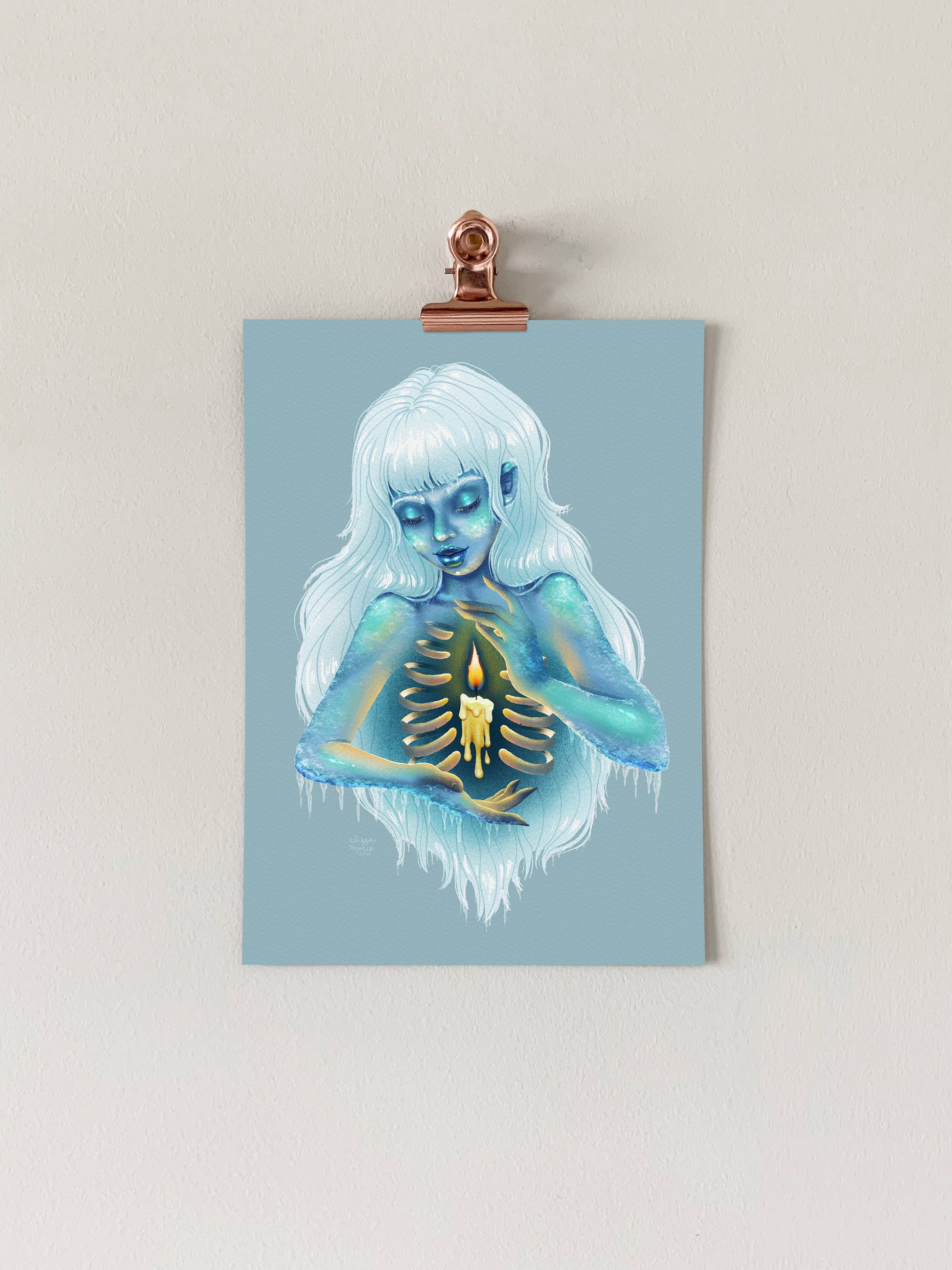Elissa Marie Creative – Impressão artística por atacado – Luz Interior Art Print | vela | gelo | spooky | ribcage2