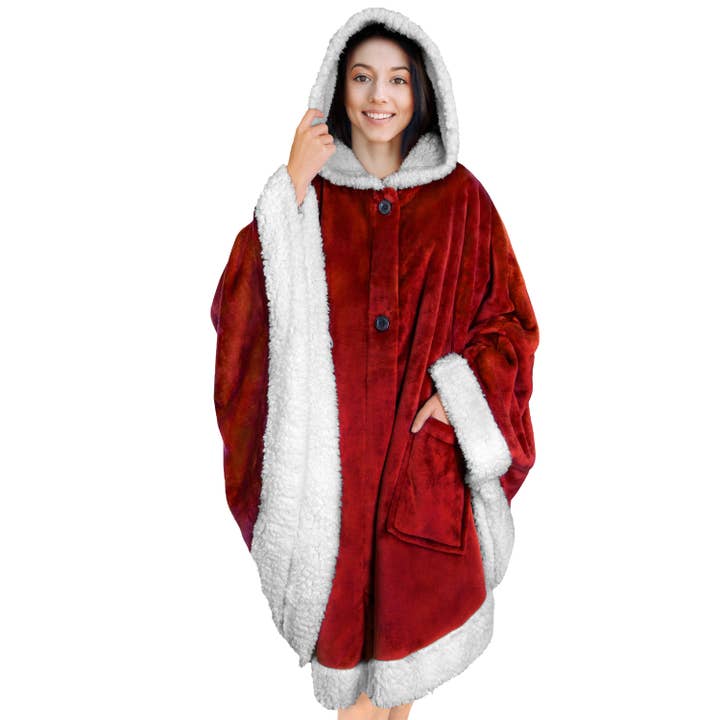 Pavilia - Wholesale Poncho - Women's - Angel Wrap Hoodie Sherpa Poncho Blanket159