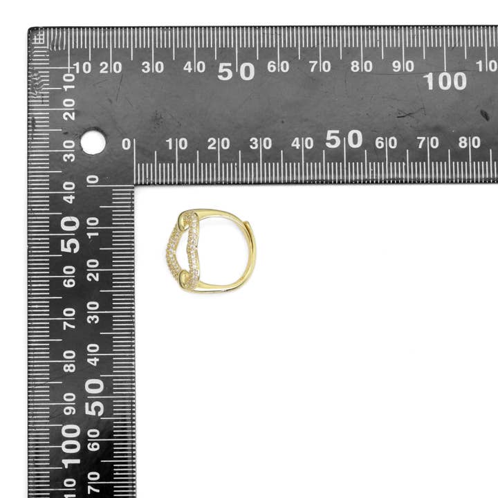 BestBeads&Beyond - Wholesale Multi-Stone Ring - Clear CZ Open Heart Gold Silver Adjustable Ring, Sku#A1723