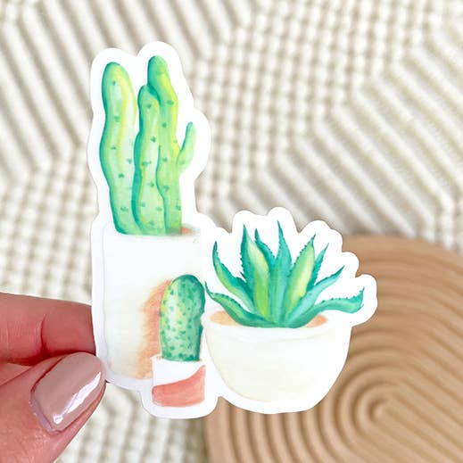 Doorzichtige cactus sticker in pot 2,4x3 inch. voor wholesale door Teluna
