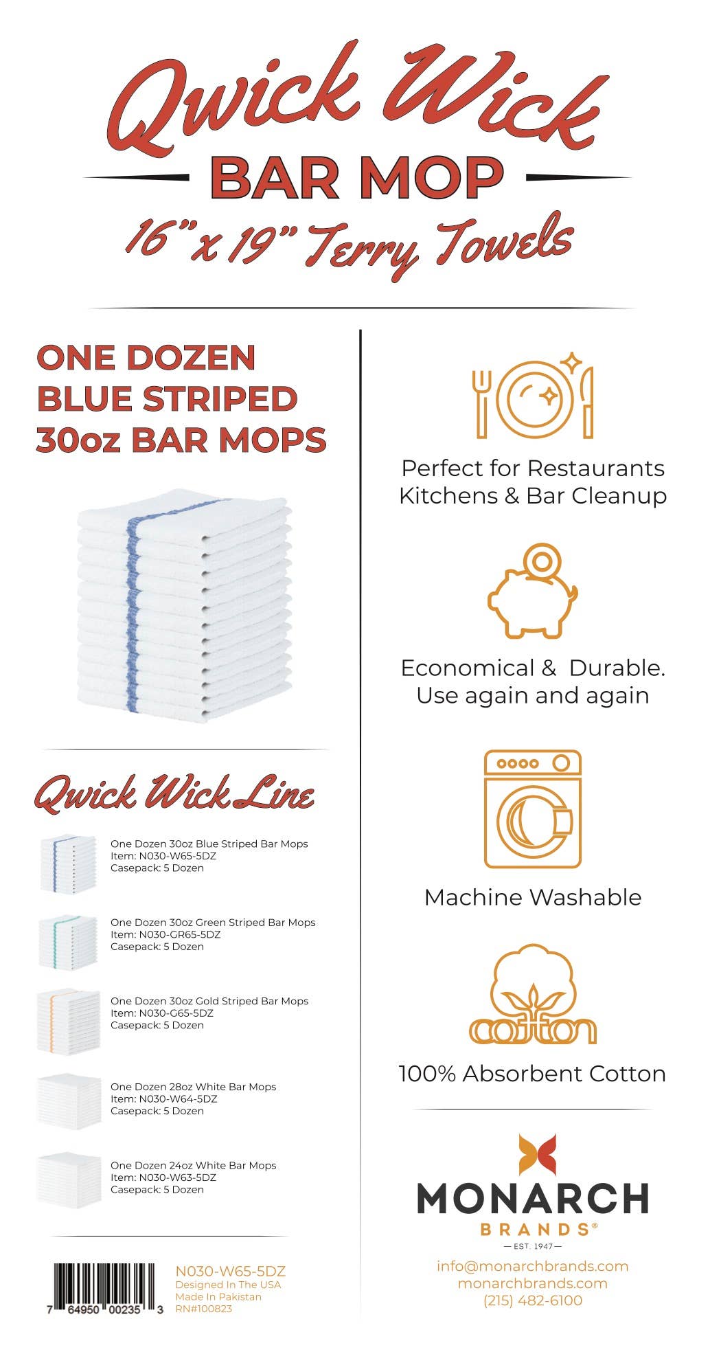 Arkwright Home - Wholesale Dishcloth - 12 Pack of Striped Bar Mop Towels - 16 x 19 Kitchen Cleaning1