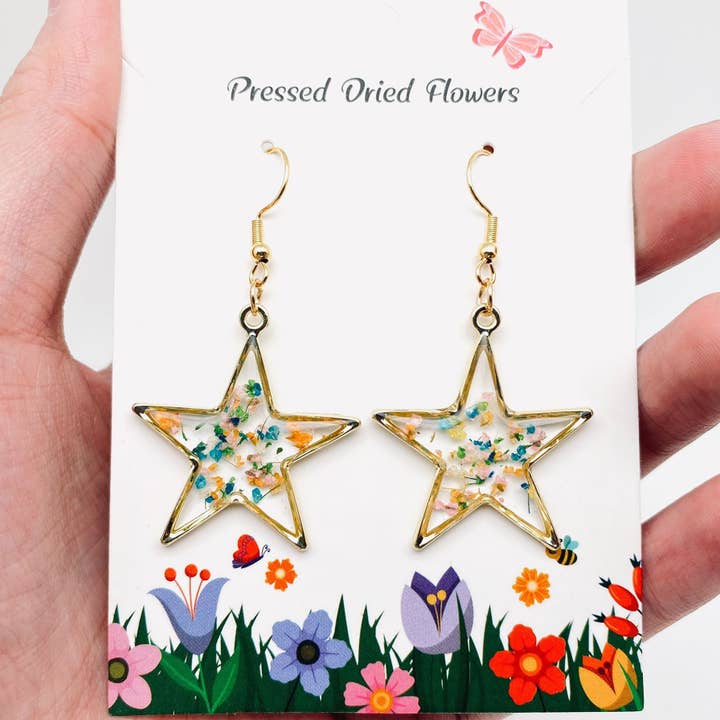 Floral Stars Genuine Dried Flower Dangle Earrings - PDF for wholesale by Mio Queena