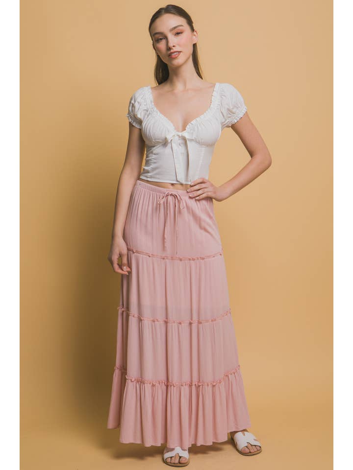 42POPS - Wholesale Skirt - Women's - "...Tiered Detail Drawstring Maxi Skirt