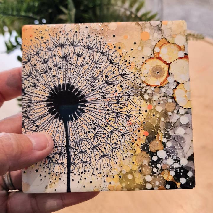 74-C Yellow Black Dandelion 1 Coaster for wholesale by By Jo Crafts