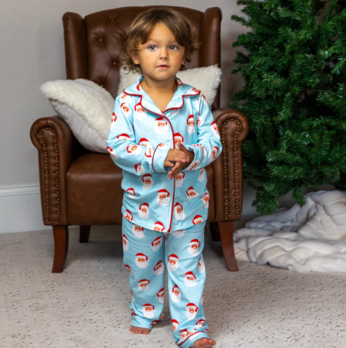 Sugar Bee Clothing - Wholesale Sleepwear Set - Kids - Kids Christmas 2025 Pajamas- Button Down- Vintage Santa1