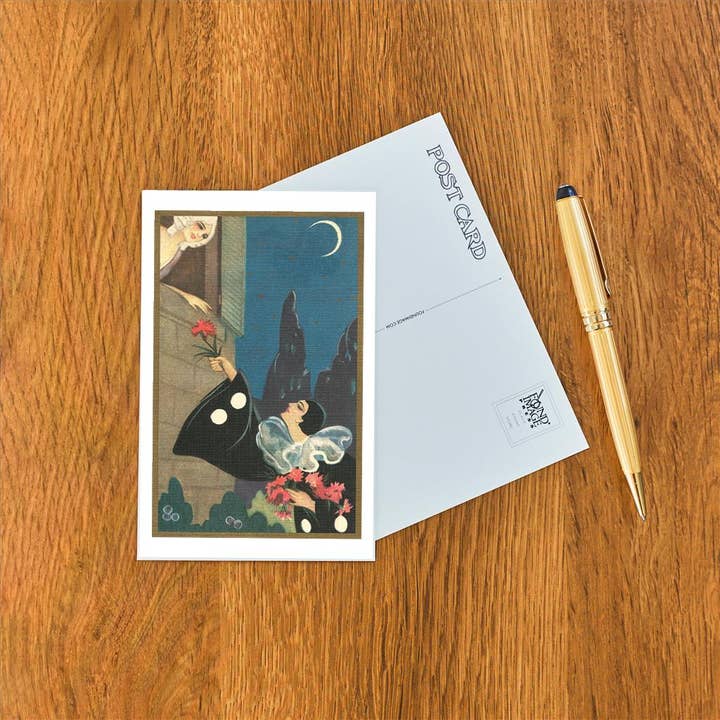 Found Image Press - Wholesale Postcard - Postcard KU-78 Swain in Clown Suit, Courtesan at Balcony1