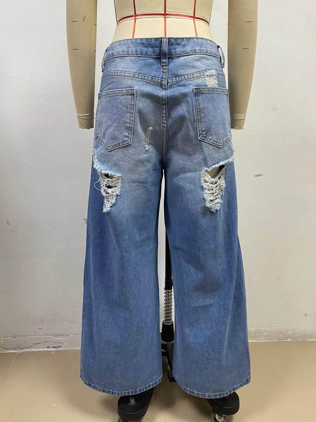 Blau Gerade geschnittene Wide-Leg-Jeans aus Denim für den Großhandel auf Faire1