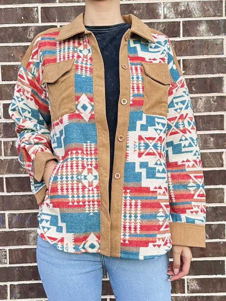 DESHENG ENTERPRISE – Engroshandel Jakke - Dame – VESTLIG AZTEKISK MØNSTER JAKKE CARDIGAN TURKIS0