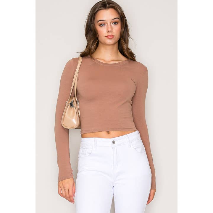 Popular 21 - Wholesale Knit Top - Women's - Crew Neck Long Sleeve Cotton Cropped Knit Top