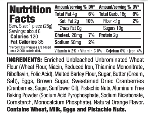 Delallo - Wholesale Cookie - Cranberry Pistachio Biscotti1