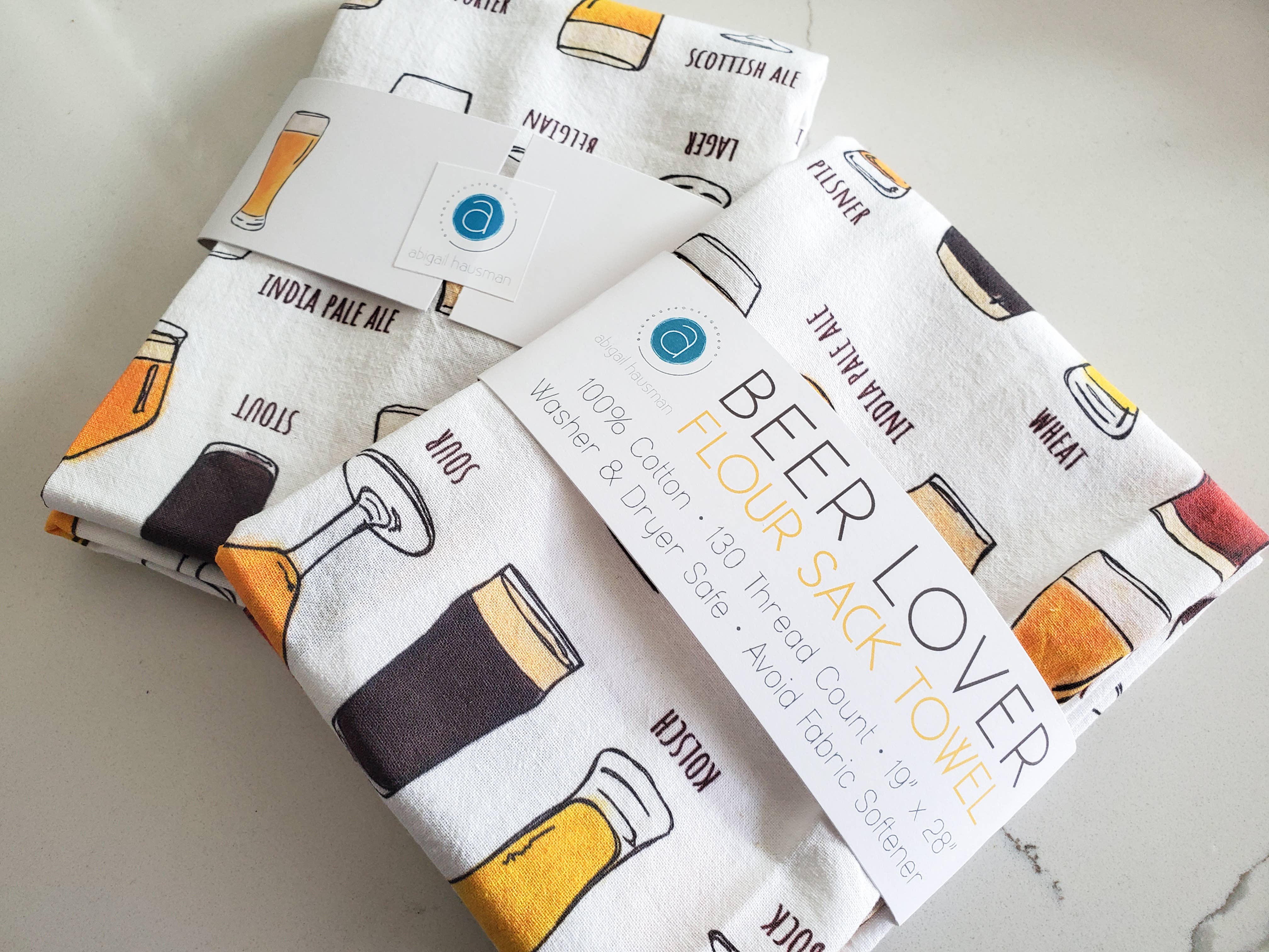 abigail hausman design & illustration - Wholesale Tea Towel - Beer Lover Tea Towel/Flour Sack Towel 19x285