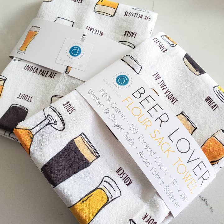abigail hausman design & illustration - Wholesale Tea Towel - Beer Lover Tea Towel/Flour Sack Towel 19x285