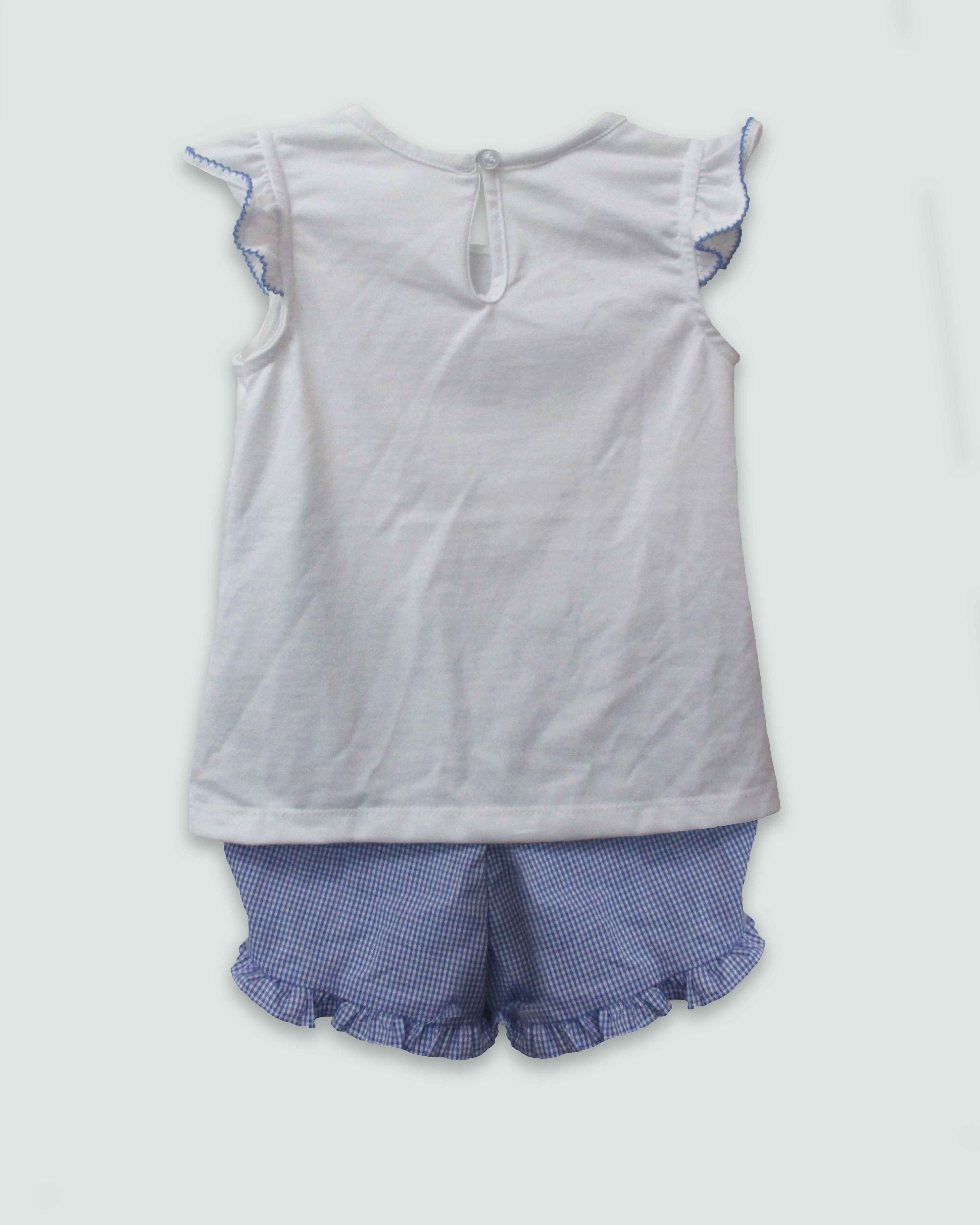 Charming Little Ones - Wholesale Top & Short Set - Kids - Cheerleader Blue and White Emily Set1