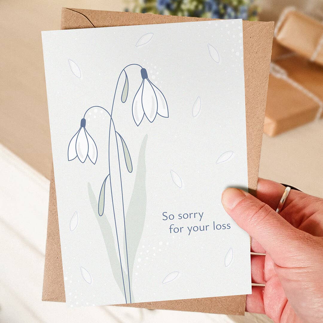 Jess A Little Creative - Wholesale Sympathy Card - 'So Sorry For Your Loss' White Snowdrop Sympathy Card1