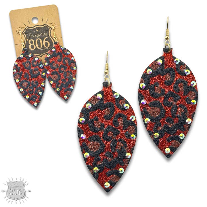Red Petal shaped earring with rhinestones last call for wholesale on Faire1