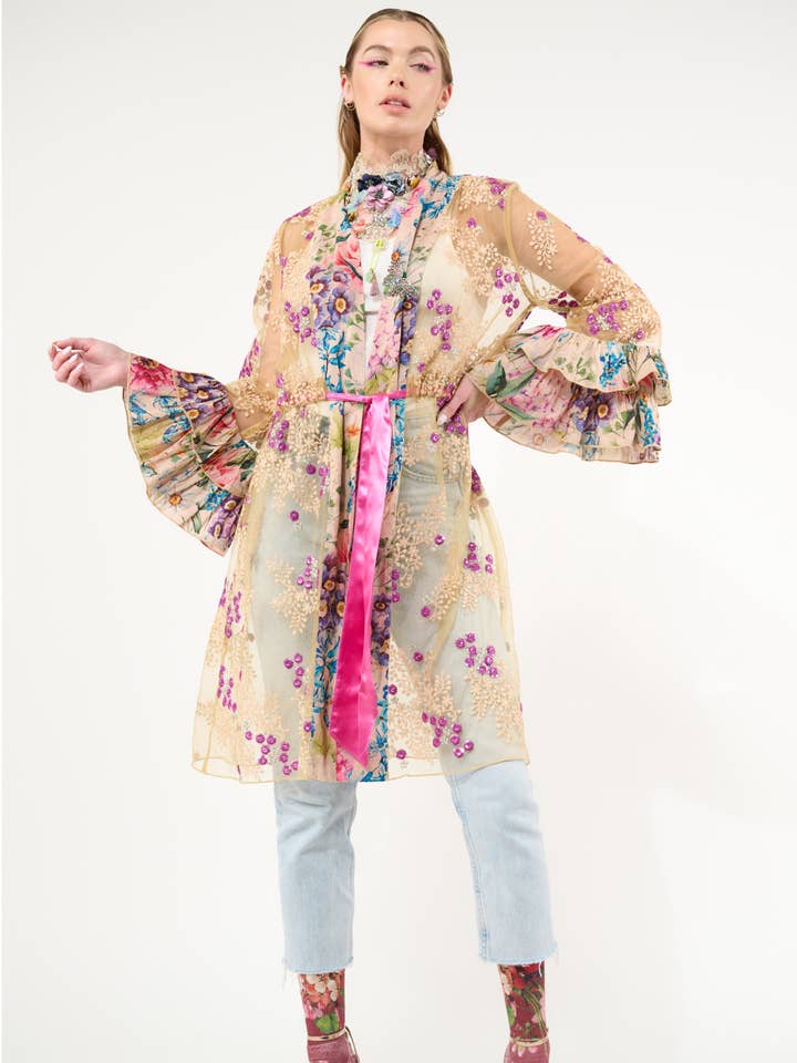 Antique Floral Miss September Embellished Mesh Kimono / Topper for wholesale on Faire0