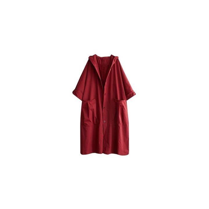 OceanusSwim – wholesale Windbreaker – Women’s – Solid Color Long Sleeves Hooded Single Breasted Pockets Casual Loose Long Windbreaker Outerwear1