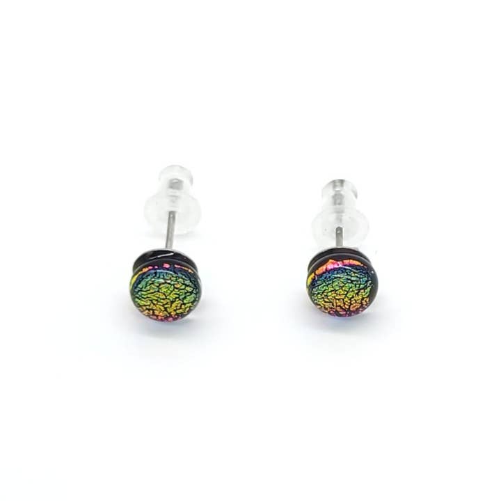 Eclectic Woodchuck - Wholesale Stud/Post Earrings - Pink Sunset Dichroic Glass Stud Earring3