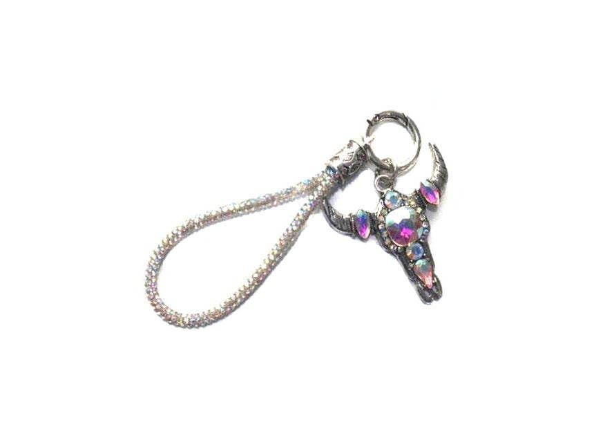 Snowing West - Wholesale Keychain - Women's - Western Crystal Steer Head Keychain with Bling Wrist Band