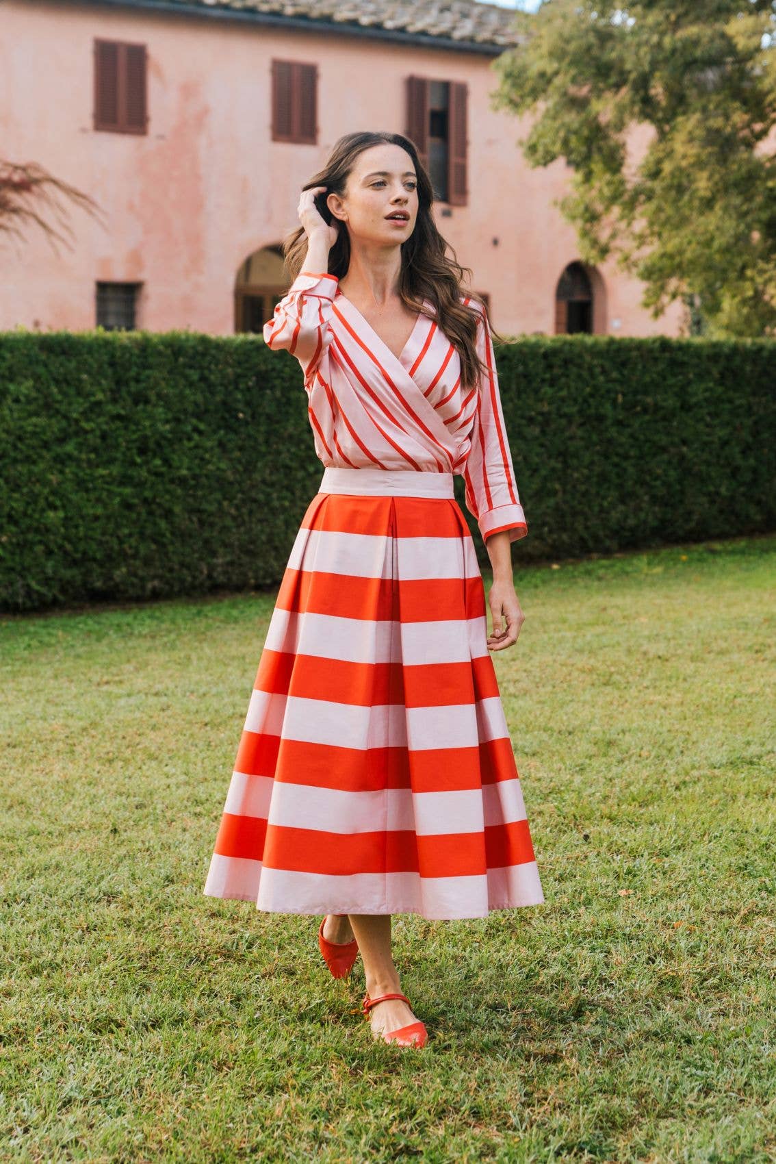 Marianna Déri GmbH - Wholesale Skirt - Women's - Midi Skirt Red & Pink Striped4