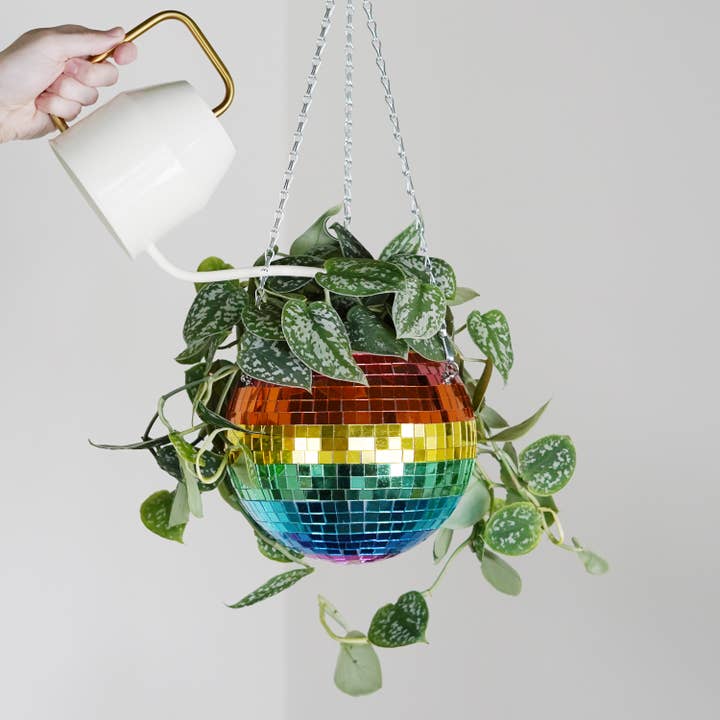 Bubblegum Stuff UK - Wholesale Hanging Planter - Disco Ball Hanging Planter - Rainbow (8in)