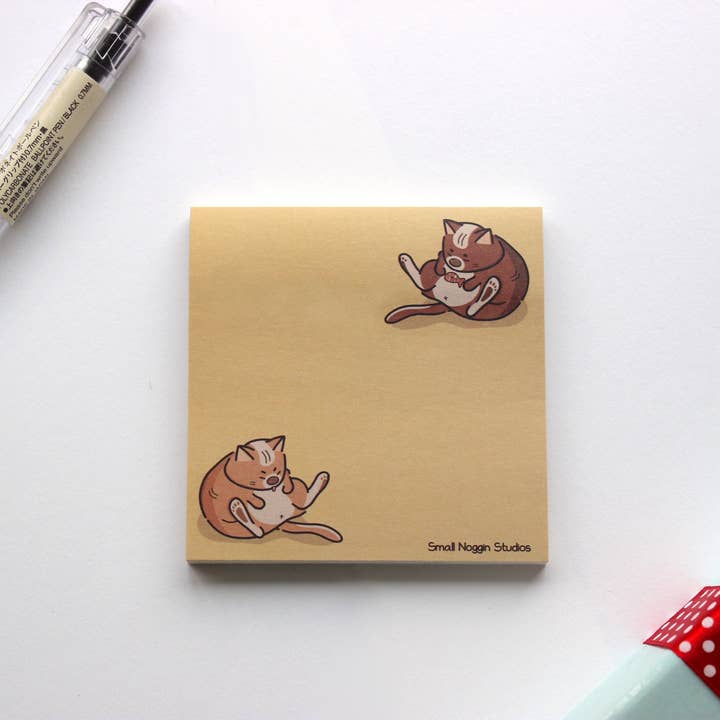 Small Noggin Studios - Wholesale Sticky Notes - Lazy Fat Cats Yellow Sticky Post it Notes, Cute Writing pads
