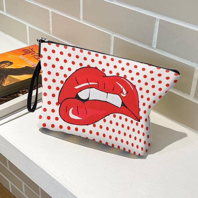 Polka Dot Lip Print Storage Bag Portable Cosmetic Bag for wholesale by Tourtiwi