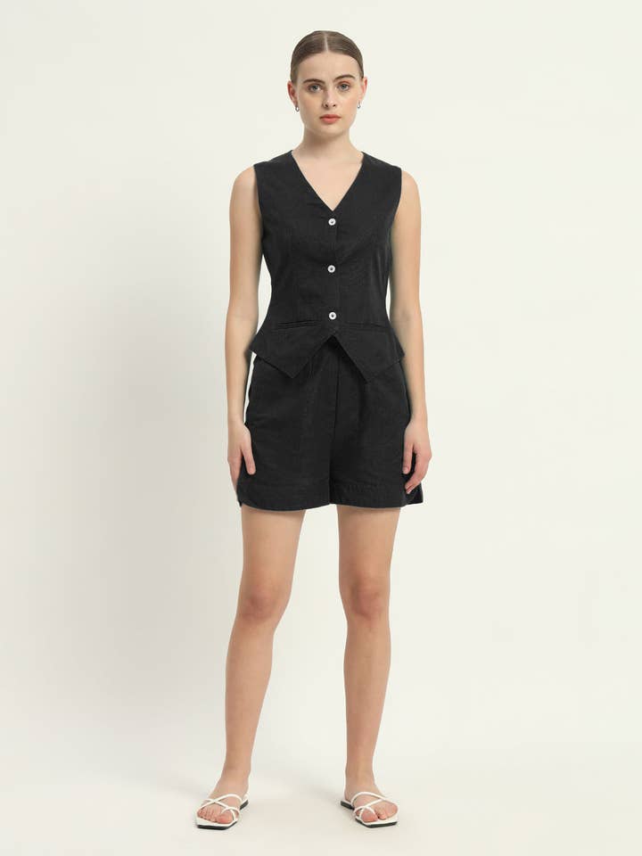 Shorts Matchande Set Noir Downtown Diva Väst för wholesale av Thevasa