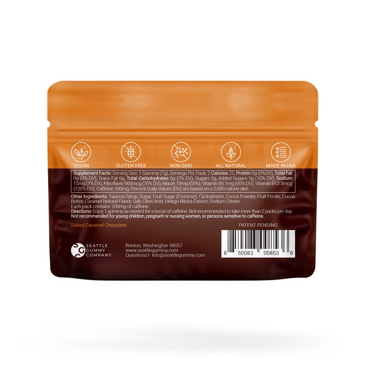 Seattle Gummy Company - Wholesale Oral Supplement/Vitamin - Mocca Shots Salted Caramel Chocolate Caffeine Gummy |12-Pack