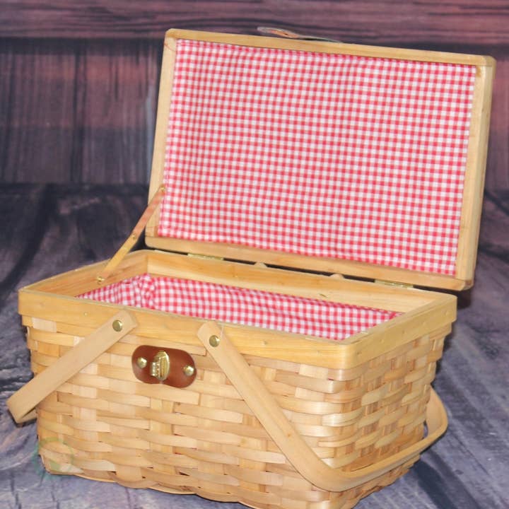 Quickway Imports - Wholesale Picnic Basket - Picnic Basket Gingham Lined with Folding Handles