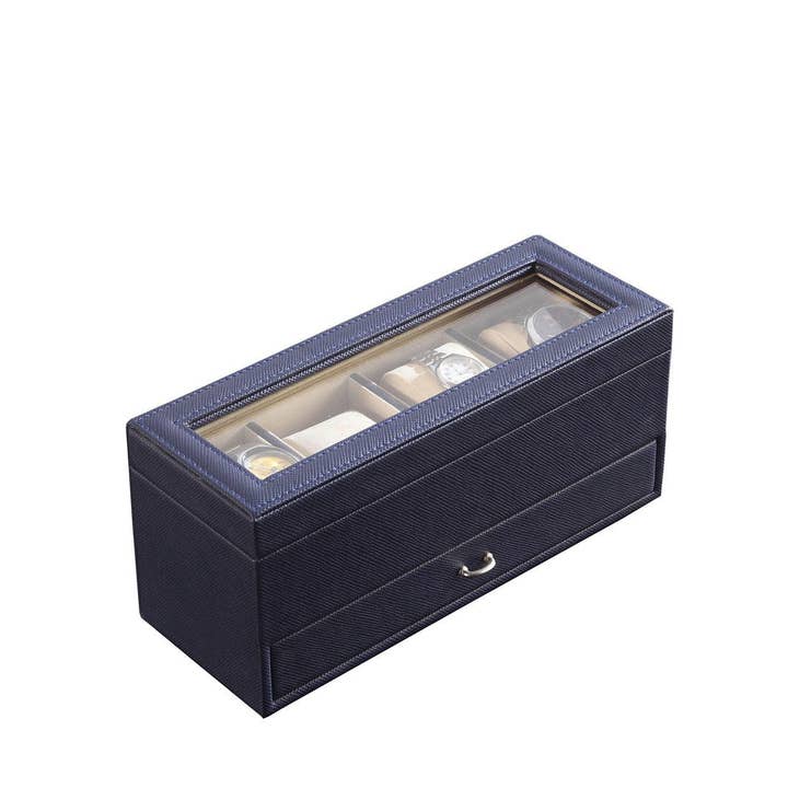 Vitrine à bijoux en verre et cuir de 9,3' avec tiroirs pour la vente par HOMYCASA DESIGN INC