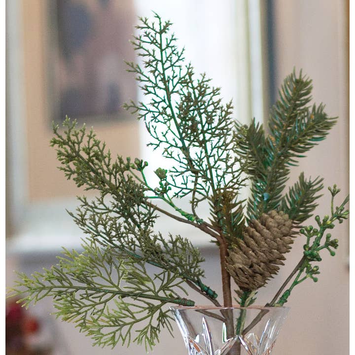 Saybrook Lane - Wholesale Artificial Flowers - Mossy Glen Pine & Cedar Pick, 14"2