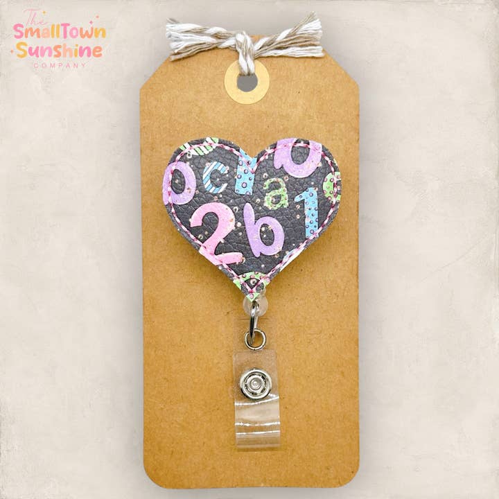 ABC 123 Heart Badge Reel for wholesale by The SmallTownSunshine Company