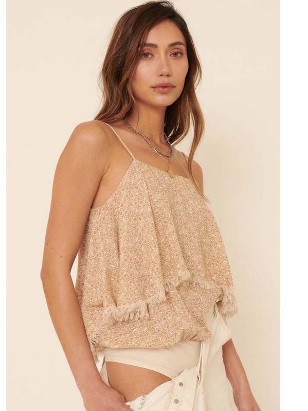 Aztec Straight Neck Frayed Flounce Ruffle Bodysuit for wholesale by MintChoco