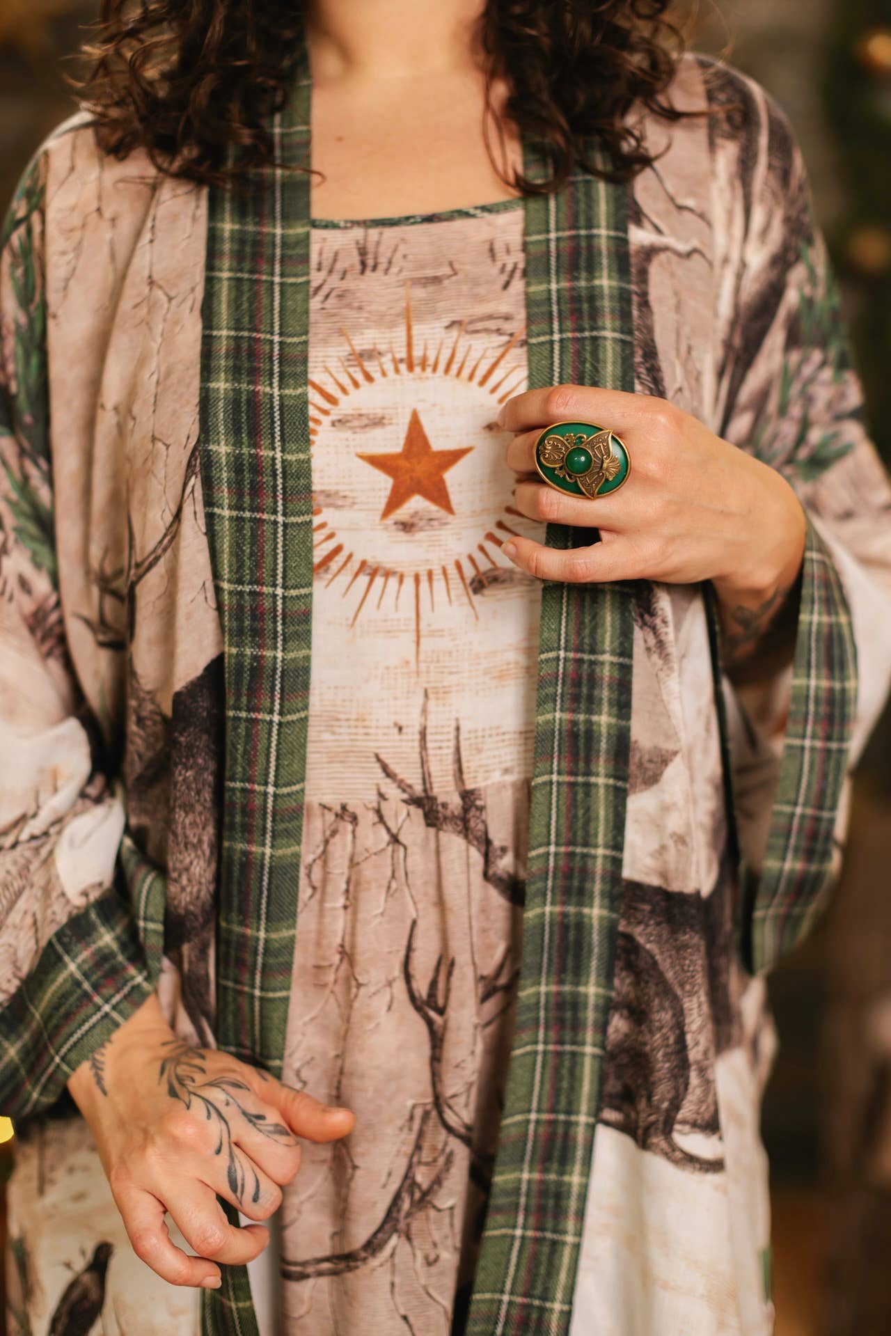 Market of Stars (USA) - Wholesale Dress - Women's - Winter Wish Bohéme Long Maxi Slip Dress w/ Christmas Deer5