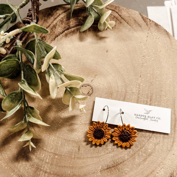 The Dainty Sunflower Set- Polymer Clay Hoop Earrings for wholesale by Harper Klay Co