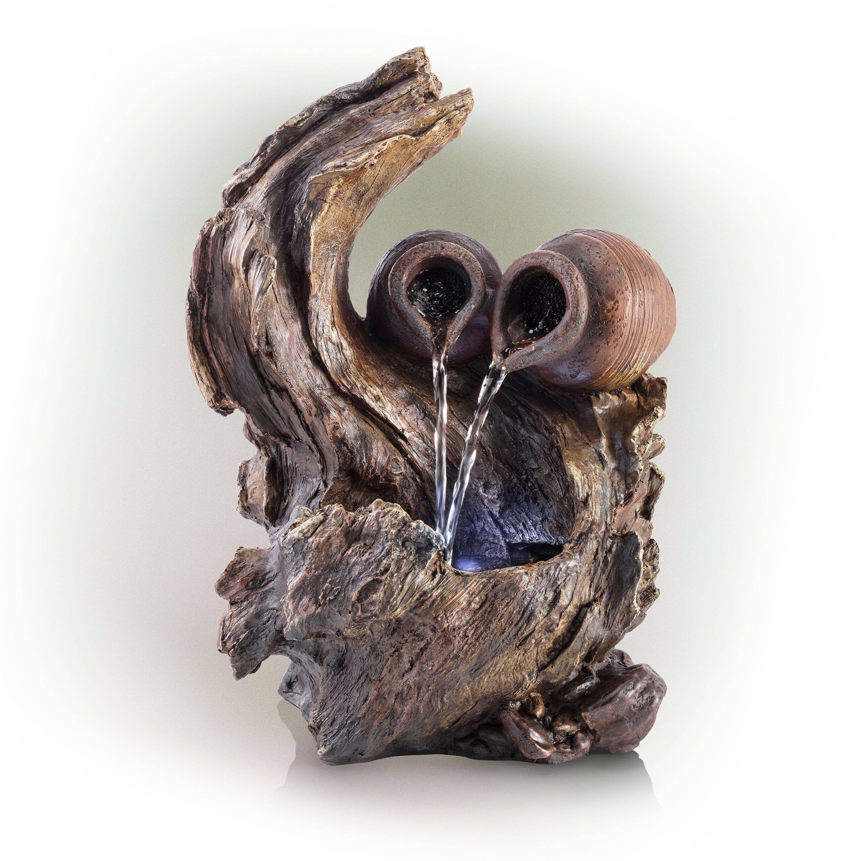 Alpine Corporation - Wholesale Decorative Tabletop Object - Alpine Corporation Two Jars on Tree Branch Tabletop Fountain6