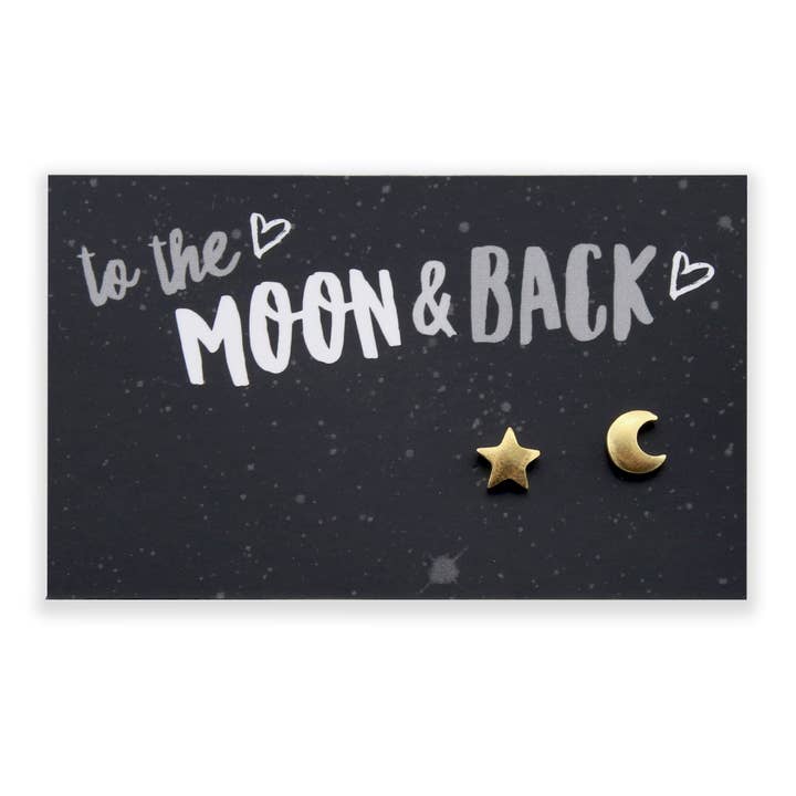TO THE MOON & BACK - Plated Stud Earrings - Gold (9706) for wholesale by Sister & Soul